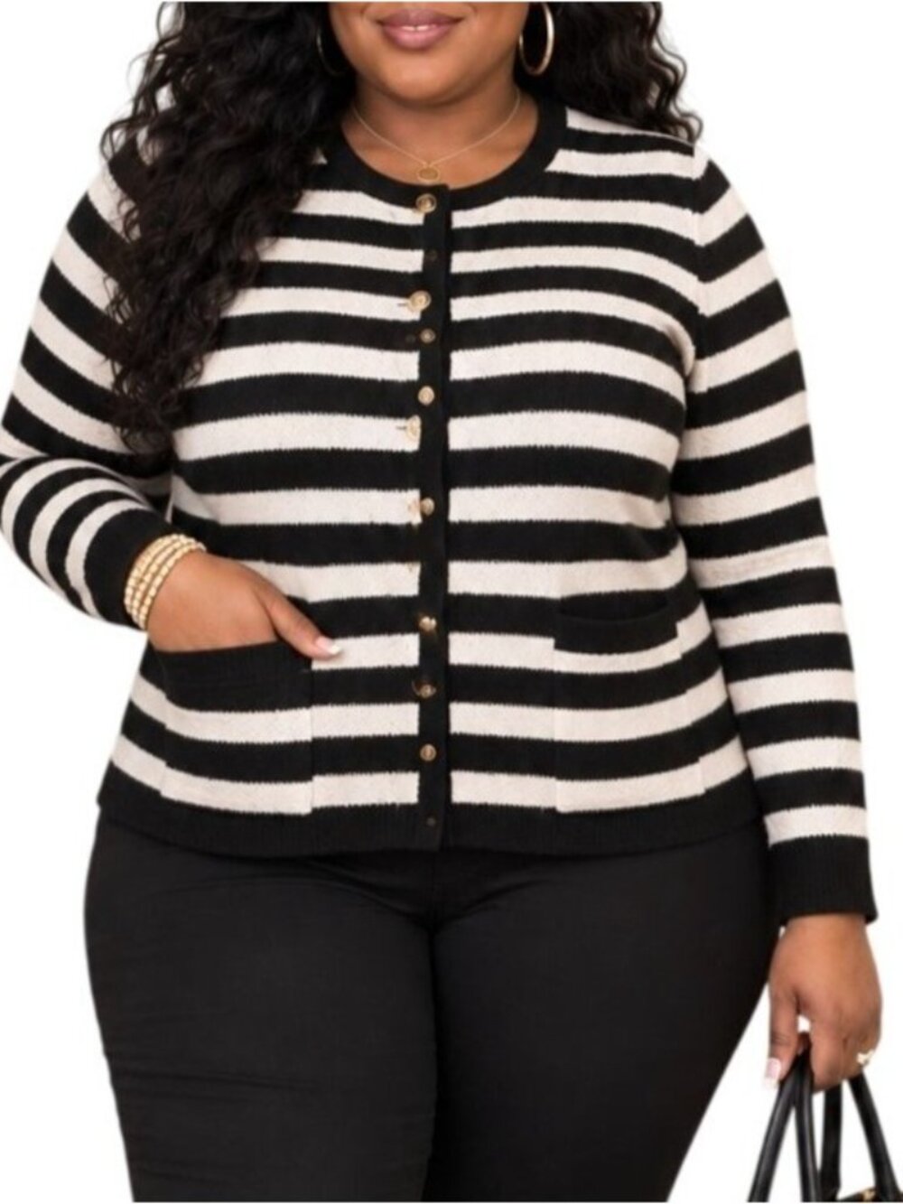 A New Day Plus Size 4X Cardigan Striped Knit Black & White Classic Button-Front
